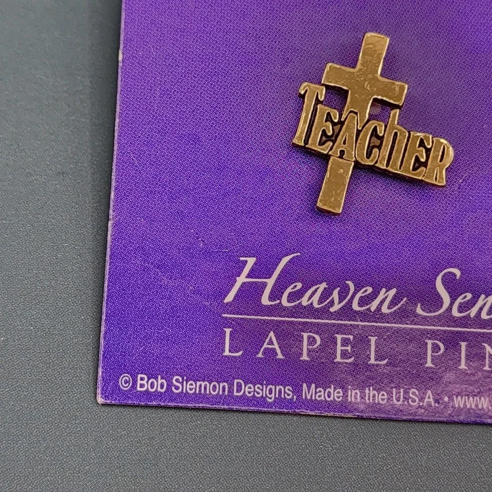 Bob Siemon Designs Teacher Cross Lapel Pin Gold Tone Christian Faith Gift USA